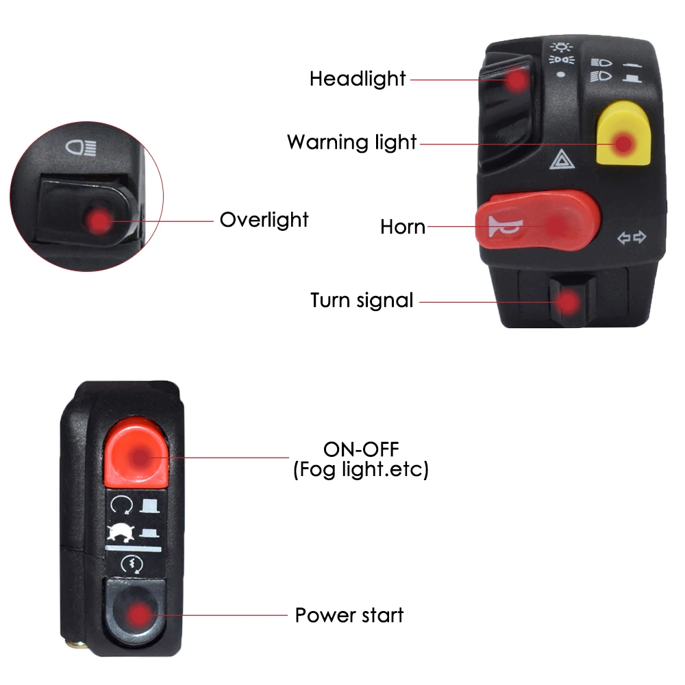 12V переключатель мотоцикла 22 мм руль переключатель звуковой сигнал в сборе высокого Высокий/Низкий Луч сигнальная фара светильник кнопочный переключатель для Yamaha BWS