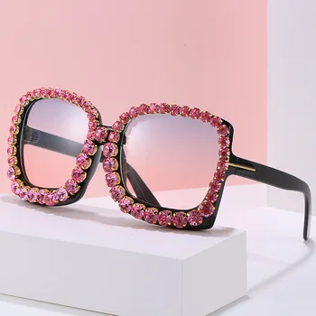 

2020 Luxury Rhinestone Sunglasses Women Brand Designer Oversized Square Sun Glasses Female Shades Vintage Sunglasses UV400