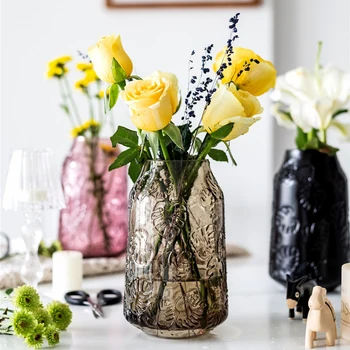 

Japanese-style retro embossed wide mouth glass vase home decotration vase desktop glass vase decoration