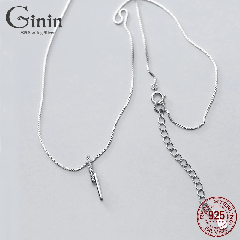 

Ginin 925 Sterling Silver Necklace Women Korean-Style Elegant Simple Rhinestone Asymmetric Strip-Type Lightning Box Chain Bijou