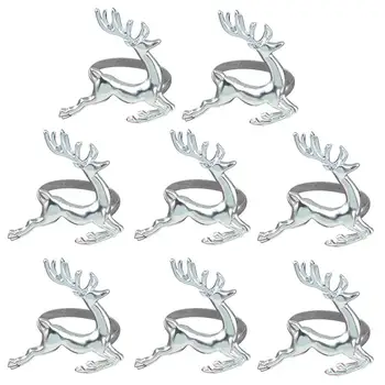 

8 PCS Elk Deer Napkin Rings Table Decorative Ornament For Christmas Wedding Parties Everyday Use Fawn Napkin Ring (Silver)