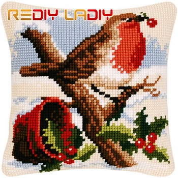 

Cross Stitch Cushion Robin Birds Chunky Yarn Cross-Stitch Kits Needlework Pre-Printed Canvas Pillow Home Decor Hobby & Crafts