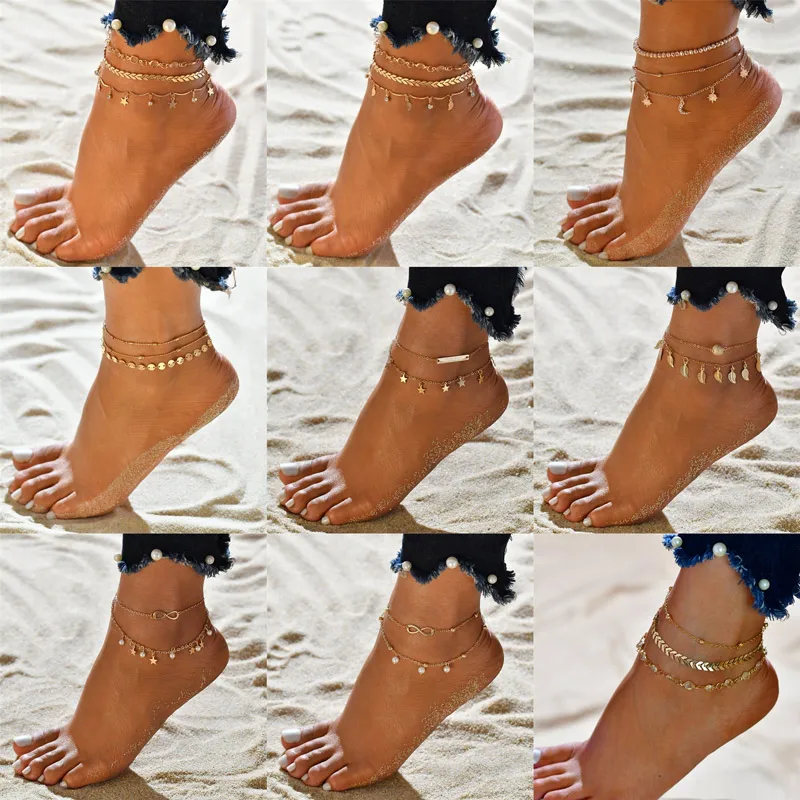 Modyle 3pcs/set Stars Anklets for Women Gold Color Bohemian Female Crystal Bead Anklets Summer Bracelet Jewelry Accessories Modyle 3pcs/set Stars Anklets for Women Gold Color Bohemian Female Crystal Bead Anklets Summer Bracelet Jewelry Accessories