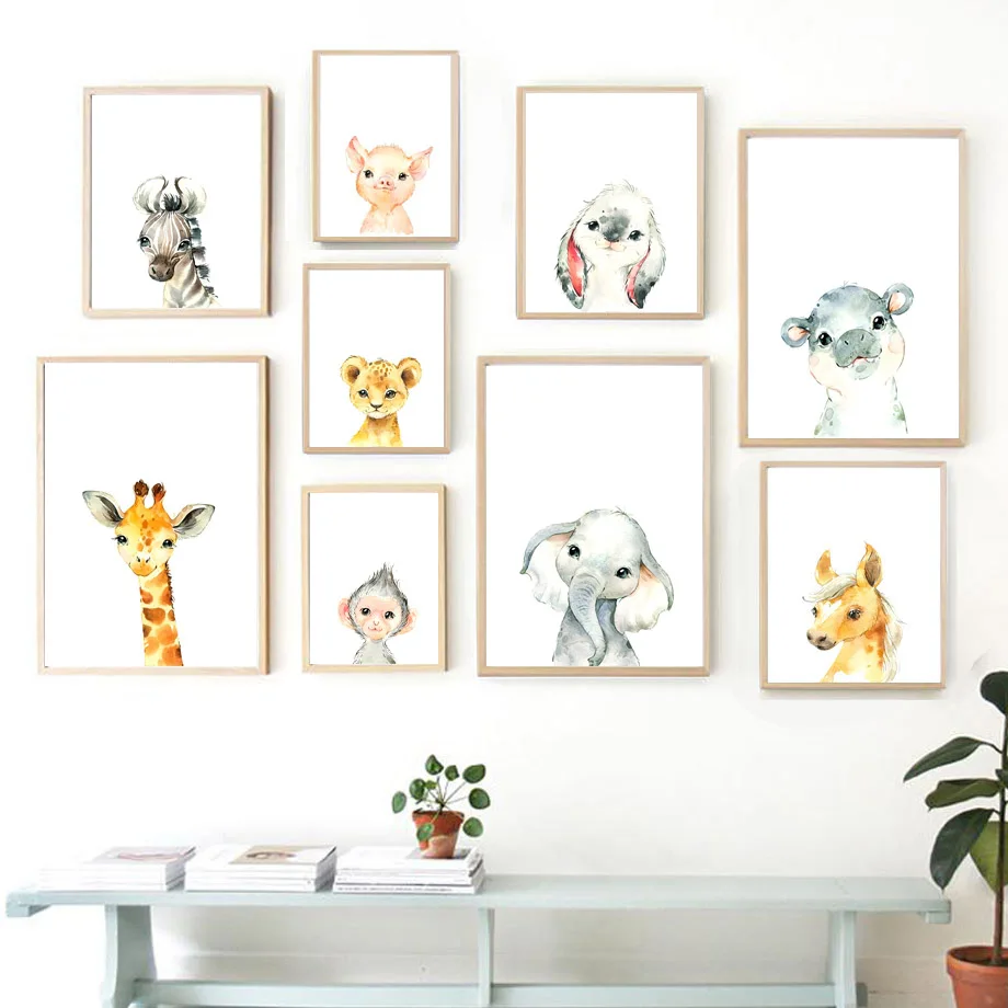

Cute Lion Elephant Rabbit Zebra Cow Pig Nordic Posters And Prints Nursery Wall Art Canvas Painting Wall Pictures Kids Room Decor