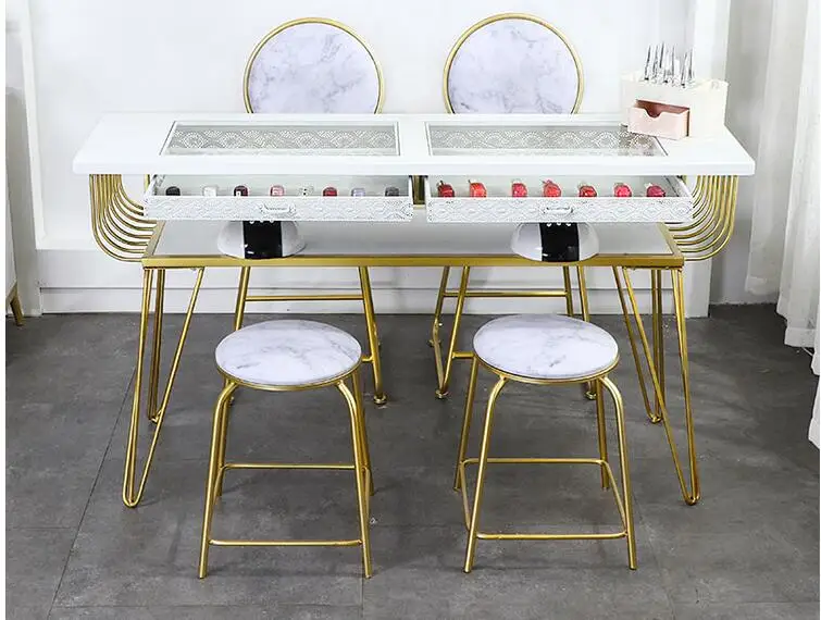 Manicure table single double net red double glass economical marble nail table and chair set