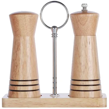 

1 Set Creative Pepper Grinder with Salt Pot Manual Pepper Mill Wood Bottle Salt Mill Cruet Cooking Grinding Tool (Khaki)