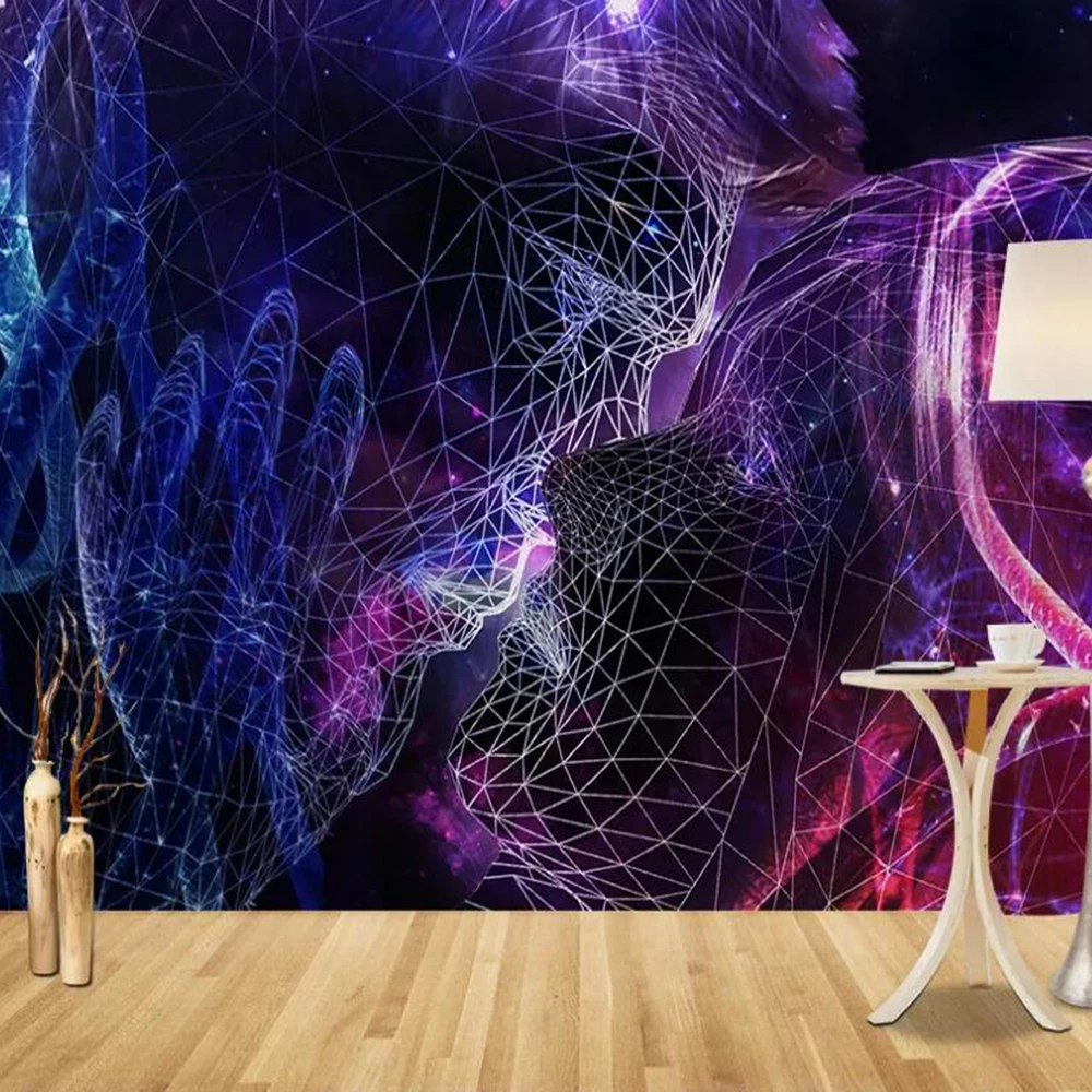 Milofi custom 3D wallpaper mural modern curve couple kissing starry sky background wall living room bedroom decoration painting |