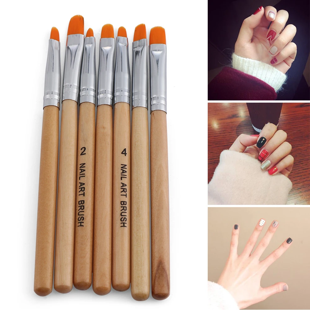 

7pcs Nail Art Round Top Acrylic Poly UV Gel Extension Builder Coating Builder Flower Painting Drawing Brush Manicure Tool