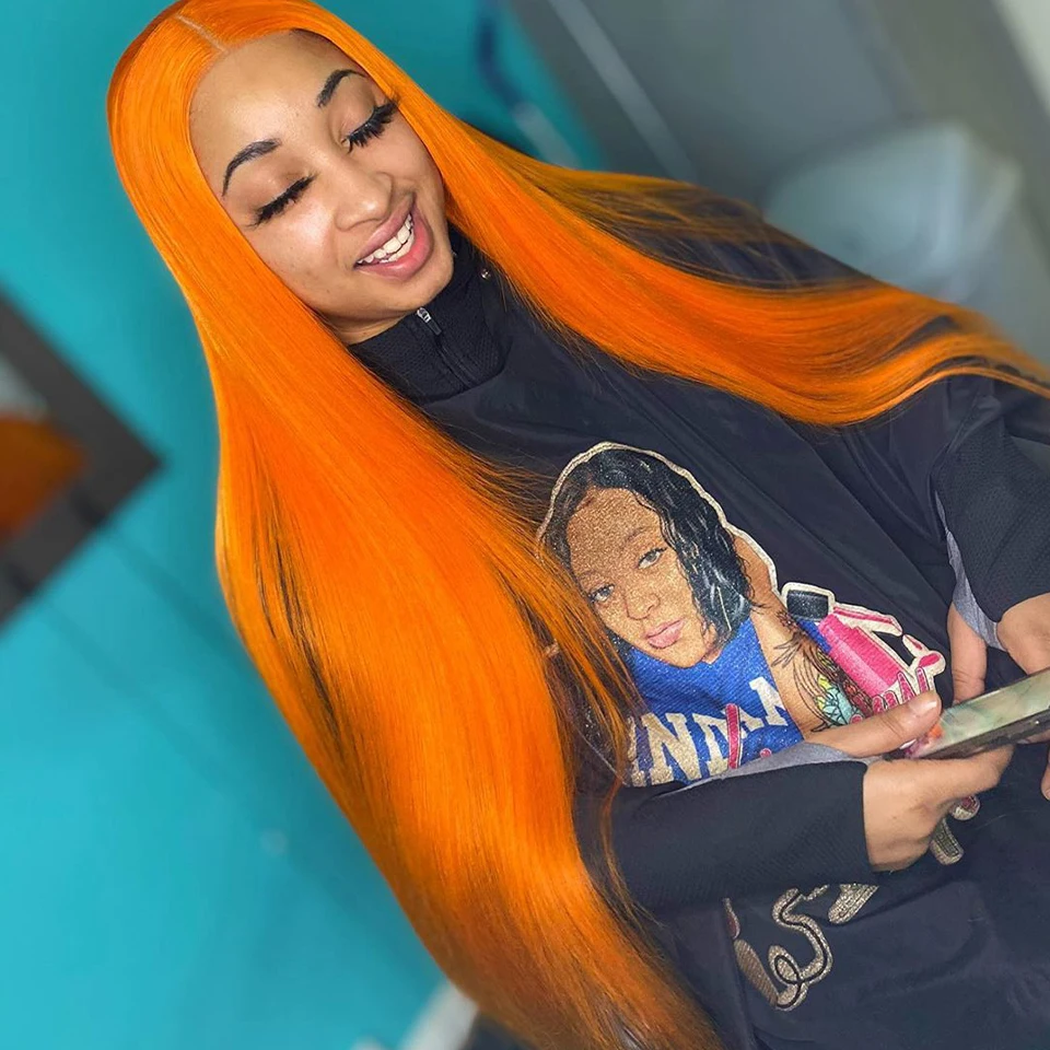 Perucas da Parte Dianteira do Laço Sintético para as Mulheres com Natural Perucas Retas Polegada Gengibre Laranja Colorido Longo Hairline Peruca Diária 180% Densidade 26 4 Perucas retas 26 Polegada gengibre laranja colorido