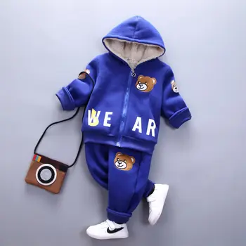 

New Winter Baby Girls Boys Sports Hoodies Pants 2 Pcs/sets Sportswear velvet Kids plus add Cotton Jacket Children warm Clothes