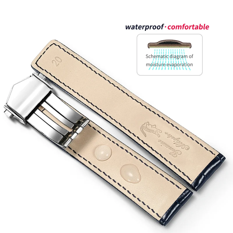 Genuine Leather Watch Band High Quality Crocodile pattern Replacement Butterfly buckle Watch Straps 19 20 22 mm Watchband
