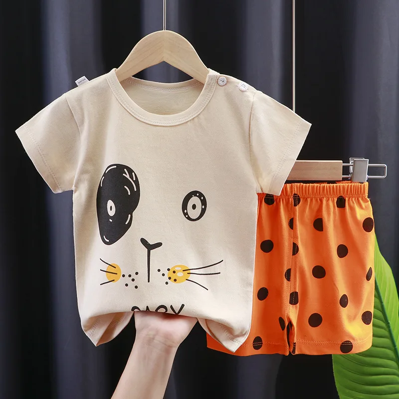 Baby Boy Girl Clothes Set Summer Pajamas Suit Infant Newborn Short Sleeve Clothing Elephant Print Costume Cotton Sets Baby Outfits Baby Boy Outfits