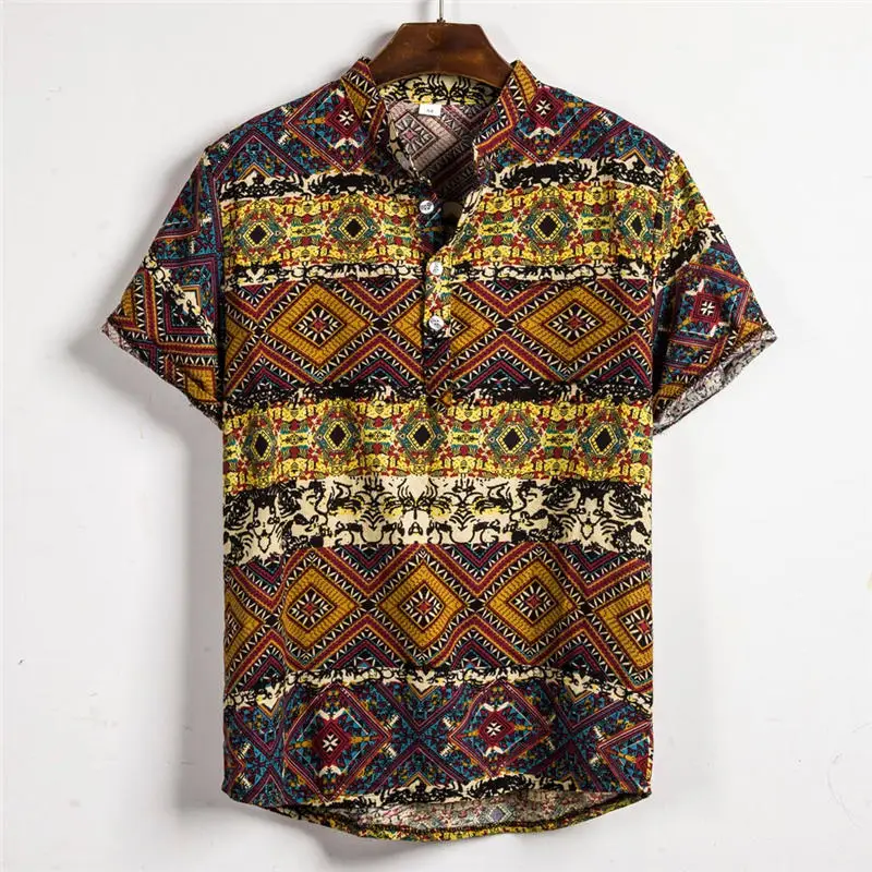 Мужская гавайская рубашка camisa, летняя Этническая Повседневная хлопковая льняная рубашка с коротким рукавом, мужская рубашка chemise homme, уличная одежда W