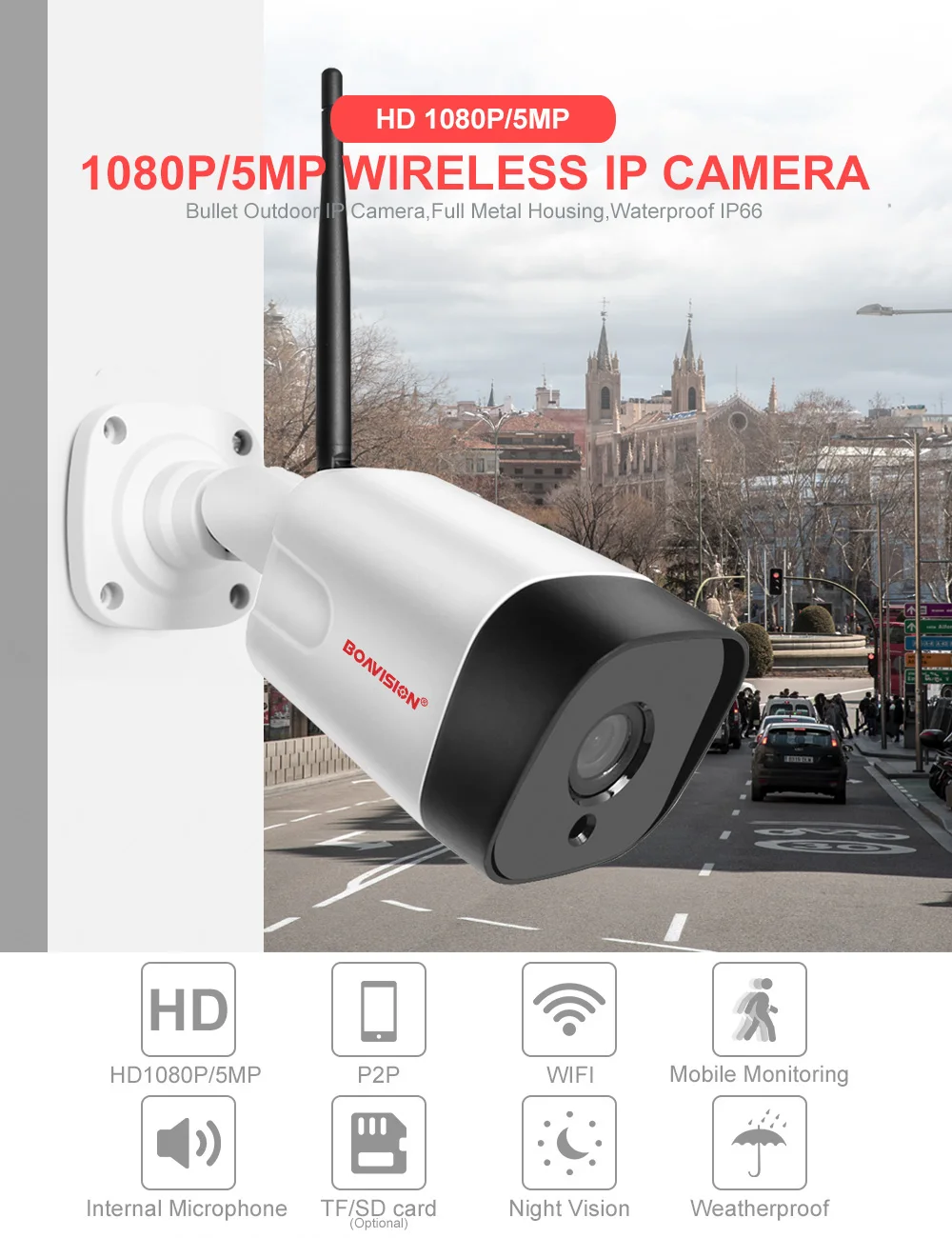 HD 5MP wifi Беспроводная ip-камера 1080P CCTV Wi-Fi камера наружная Onvif сигнализация 2-Way аудио TF слот для карт 6* Массив Led IR 20m CamHi