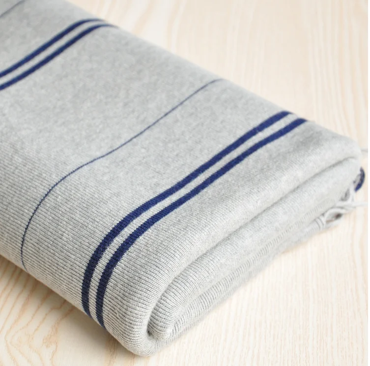 

free ship gray with navy stripe knitted fabric, medium thickness fabric 150cm wide by half meter