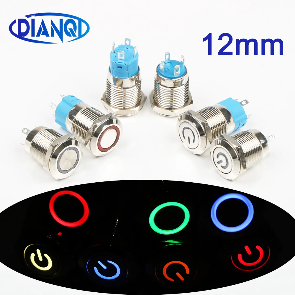 4 Pin 12mm LED Light 3V 5V 12V 24V 220V Metal push button Switches