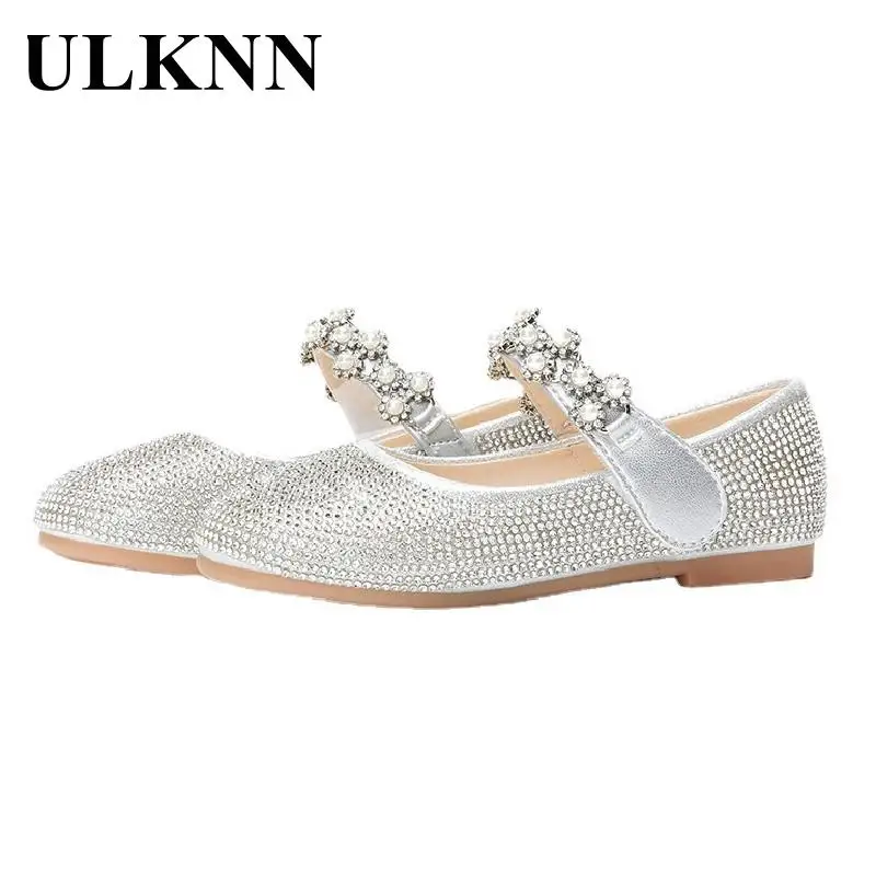 Girls Princess Rhinestone Single Shoes 2023 Autumn Kid's New Performance Single Crystal Flats Children's Shining Glass Shoes