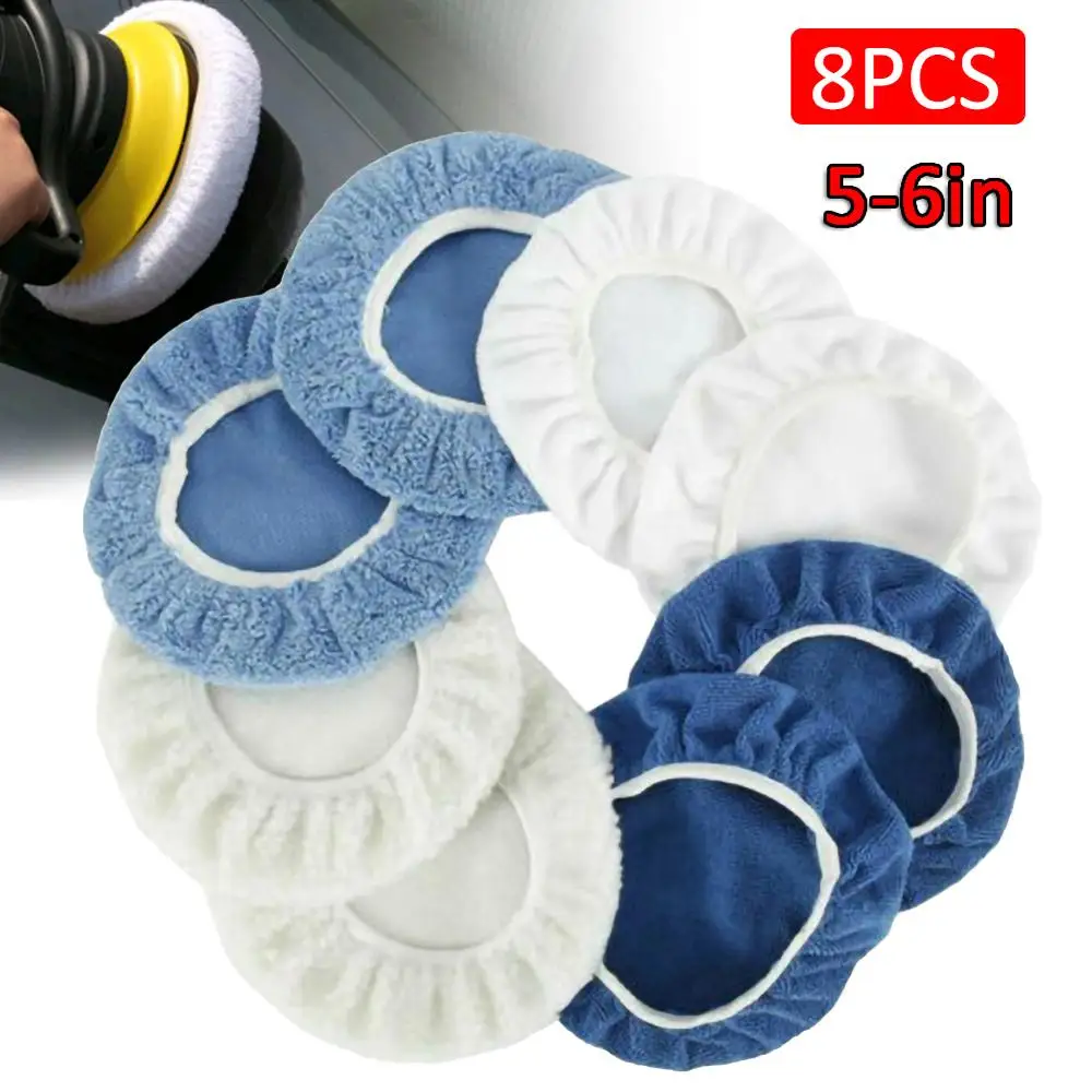 8 Uds 5-6Inc pulidor de coche Pad aplicador de microfibra pulidor de capó y la depilación con cera Pad con el dedo de bolsillo de algodón de lana de microfibra