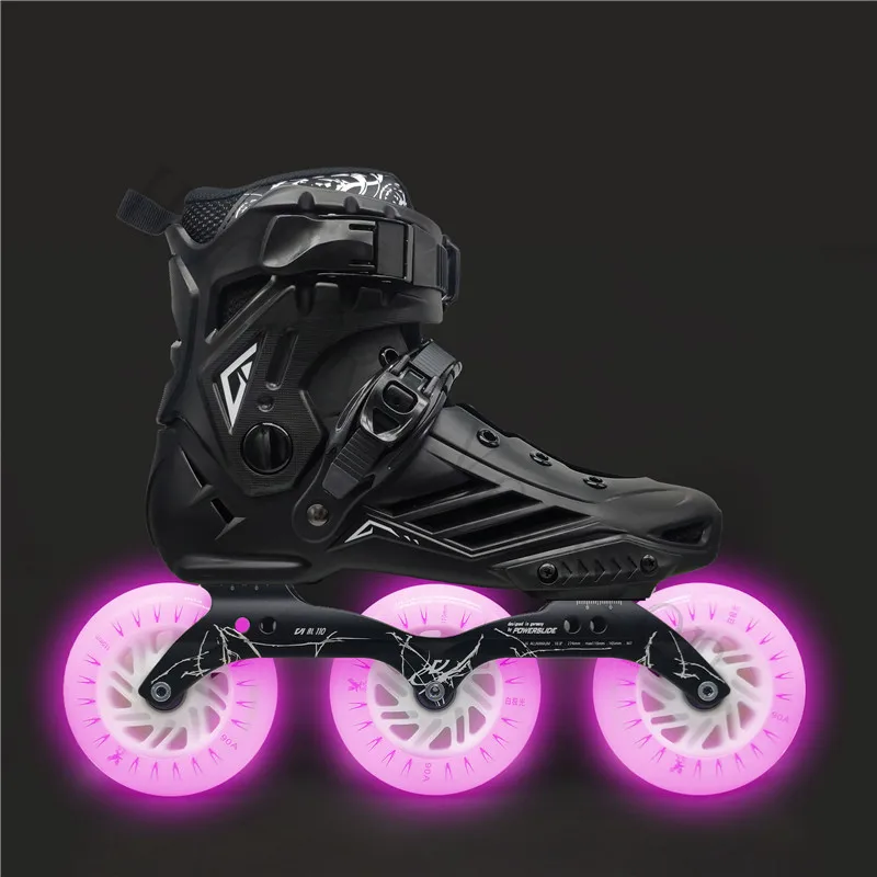 Street Road Roller Skating Ptines with 110mm LED Shine Wheels for Young Boy Girl Inline Speed Skates Sneakers BLACK WHITE 3X110