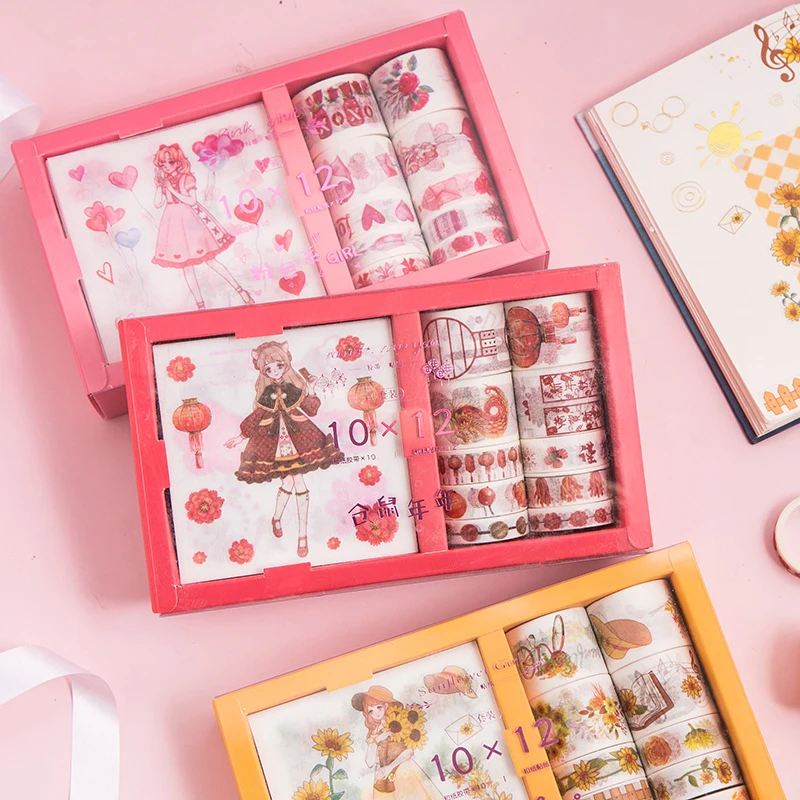 12 10 stücke Aufkleber Washi Tape Set niedlichen Vintage Mädchen Blumen Papier bänder für Journal Scrap booking Malerei DIY Deko Masking Tapes – Detail 2