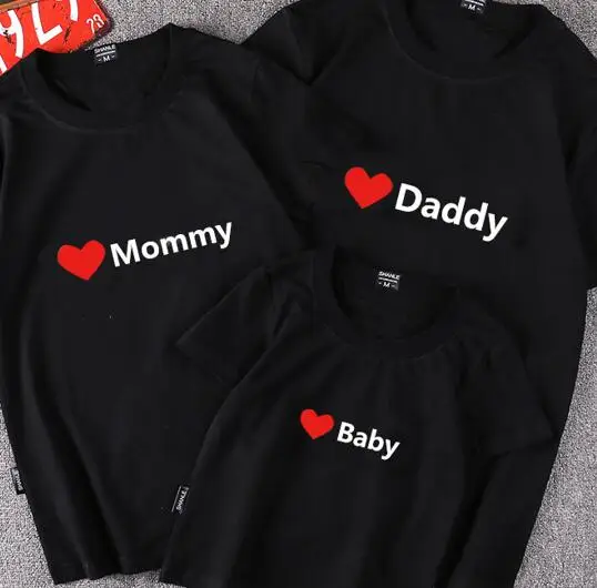 Одинаковые футболки с надписью «Love» Одежда для мамы и дочки «mommy and me» футболка для мамы и ребенка, платье для мамы и дочки Семейные Топы - Цвет: JY-Black
