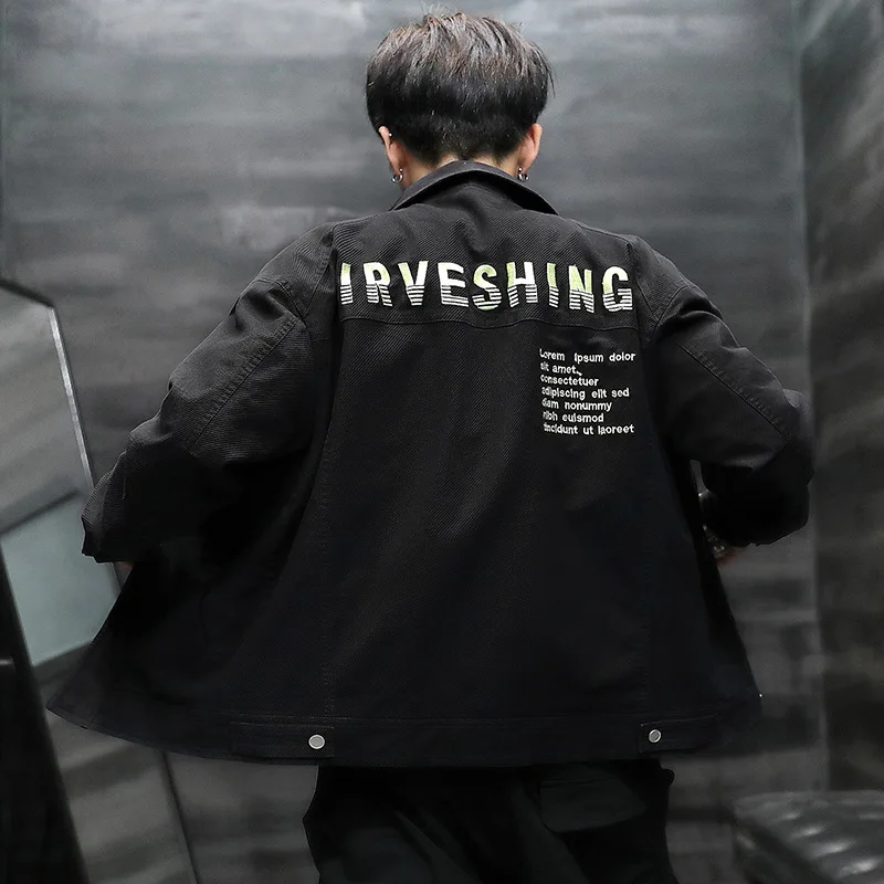 

Jeans Coat Men'S Wear Spring And Autumn Korean-style Trend Autumn Casual Black And White with Pattern Loose-Fit Clothes MEN'S Ja