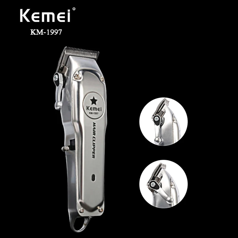 Kemei полностью Металлическая профессиональная машинка для стрижки волос электрическая Беспроводная Машинка для стрижки волос для мужчин перезаряжаемая машинка для стрижки волос KM-1997