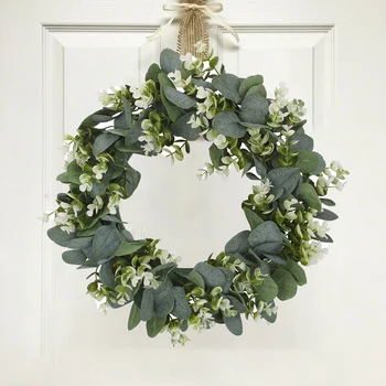 

Artificial Topiary Wreath Fake Eucalyptus Leaf Door Hanging Garland Garden Decor Simulation Leaves Wreath Silk Cloth PVC 33CM