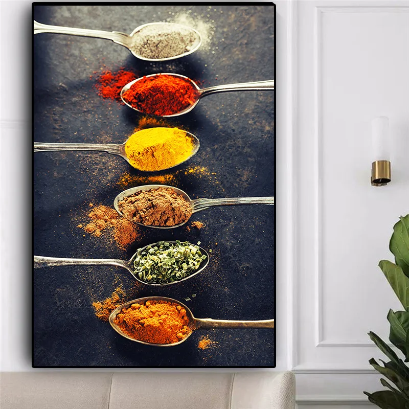 

Grains Spices Peppers Spoon Scandinavian Canvas Painting Cuadros Posters and Prints Kitchen Wall Art Food Picture Living Room