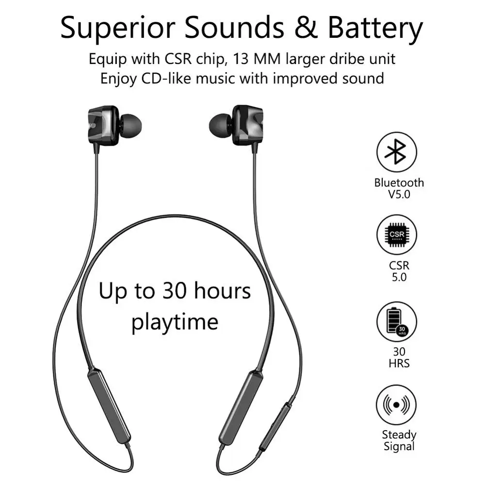 Беспроводные наушники Tourya S7 Bluetooth 5 0 спортивные время воспроизведения 30 часов