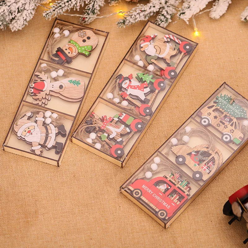 

9 pieces/box Christmas car wooden pendant Christmas tree ornaments Christmas ornaments children's gifts Noel Navidad decoration