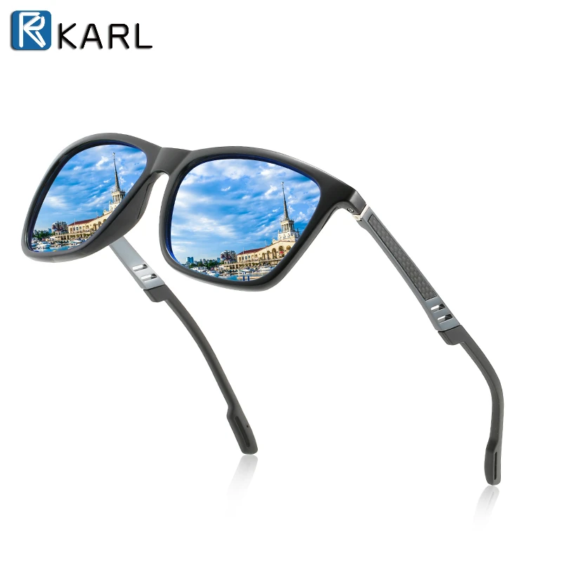 KARL, новинка, Ретро стиль, поляризационные солнцезащитные очки, для женщин и мужчин, цветные, зеркальные, сплав, эластичность, ноги, квадратные, солнцезащитные очки, женские, оттенки, очки