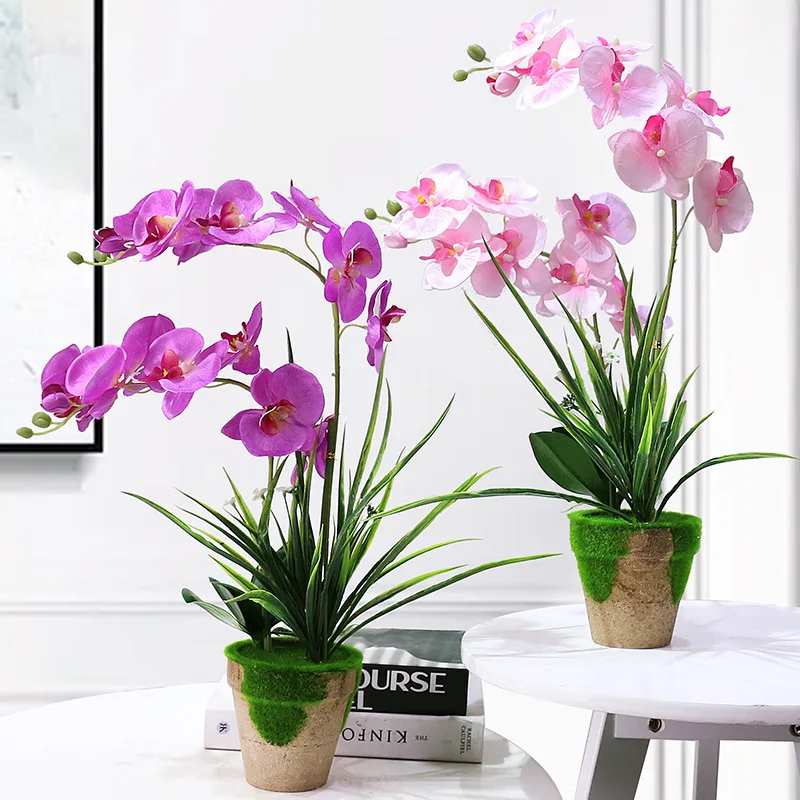 

Northern European-Style Floral Decoration White Butterfly Orchid Simulation Pot Plant False Flower Potted Plant Green Vegetation