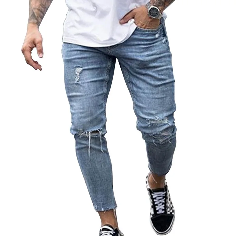 Light Blue Модные милые Мужские штаны, винтажные рваные крутые брюки для парней, красивые летние европейские Стильные мужские рваные джинсы размера плюс 3XL - Цвет: Light Blue