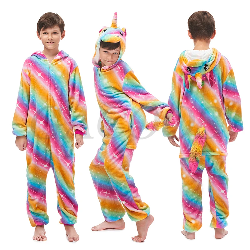 Children Warm Pyjamas Kids Unicorn Pajamas Panda Dog Cartoon Sleepwear Girls Boys Clothes For 6 8 10 12 14 16 18Years Night Wear