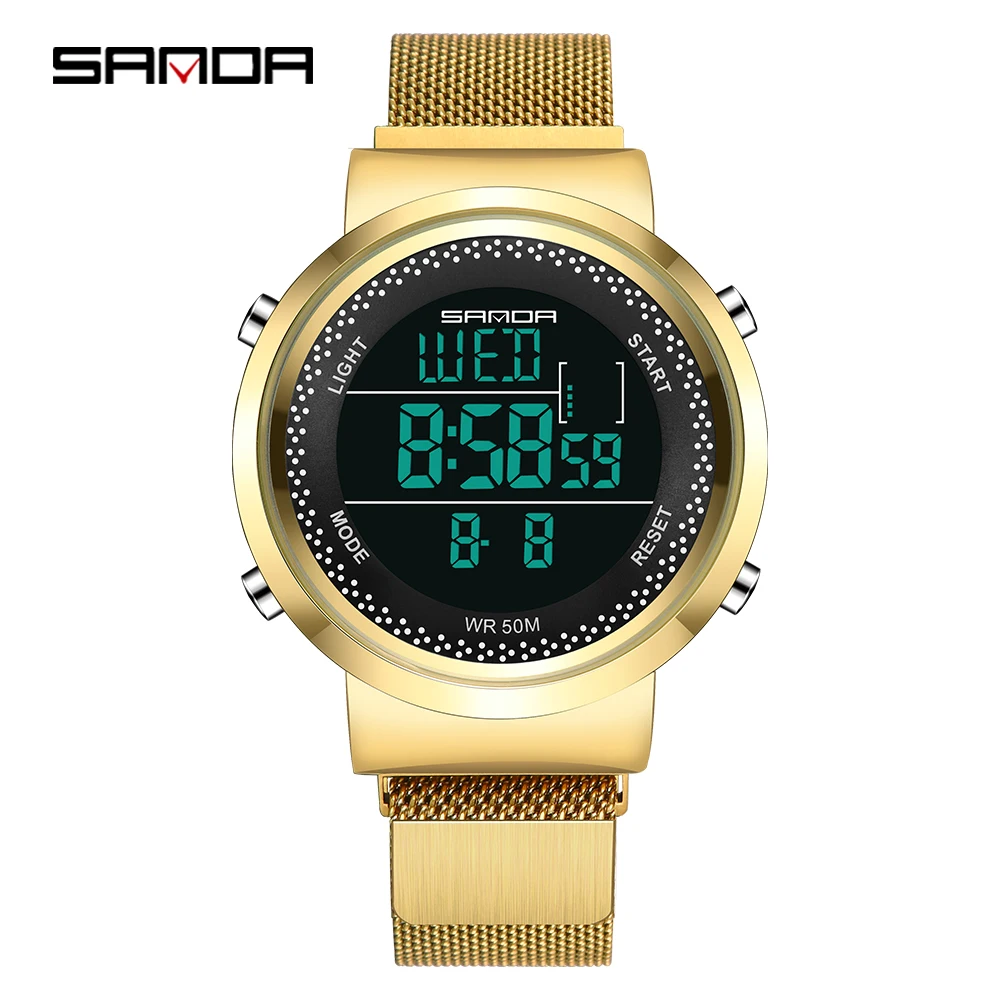 gold male SANDA часы для пары, высокое качество, стальной сетчатый ремень, золотые наручные часы для мужчин и женщин, браслет, женские часы, кварцевые часы, Reloj Hombre Lover Saat - Цвет: gold male