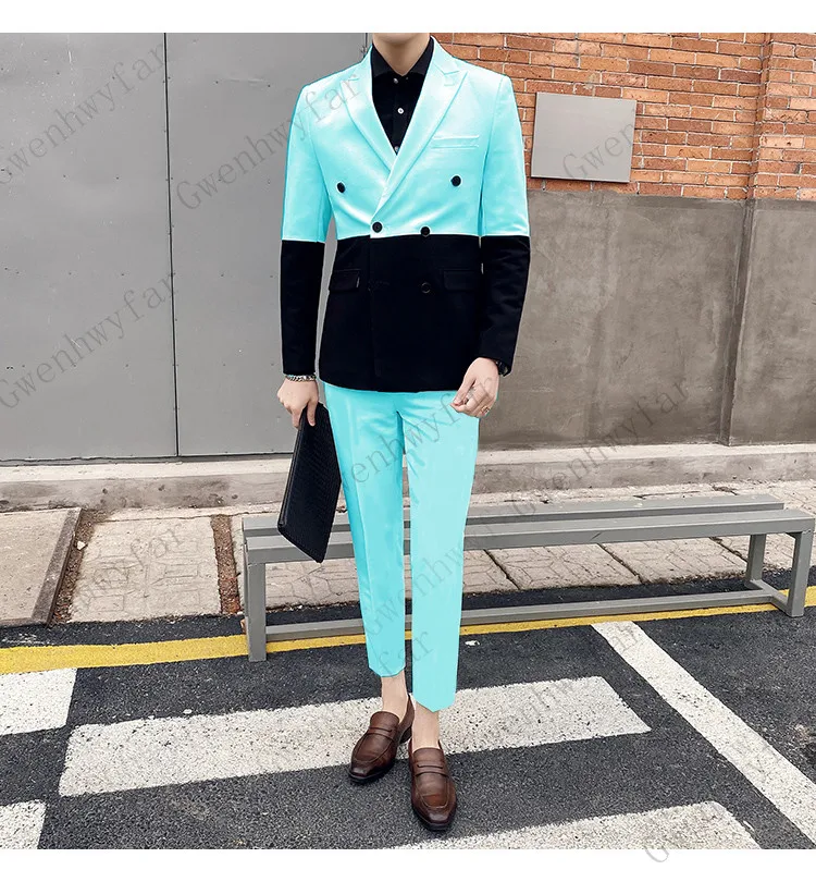 Party-Suits Pant Costume Double-Vent-Splice Slim-Fit Gwenhwyfar Homme Contrast Baby Men
