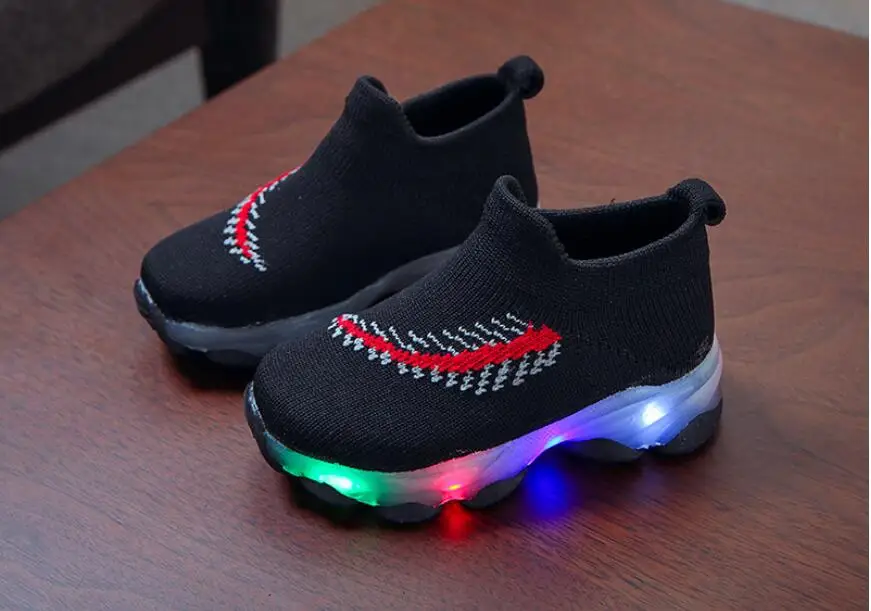 Winter Luminous Kids Boots Girls Boys Sock Casual Children Lighted Boots Air Mesh Children Kids Sneakers Led Glowing Baby Shoes