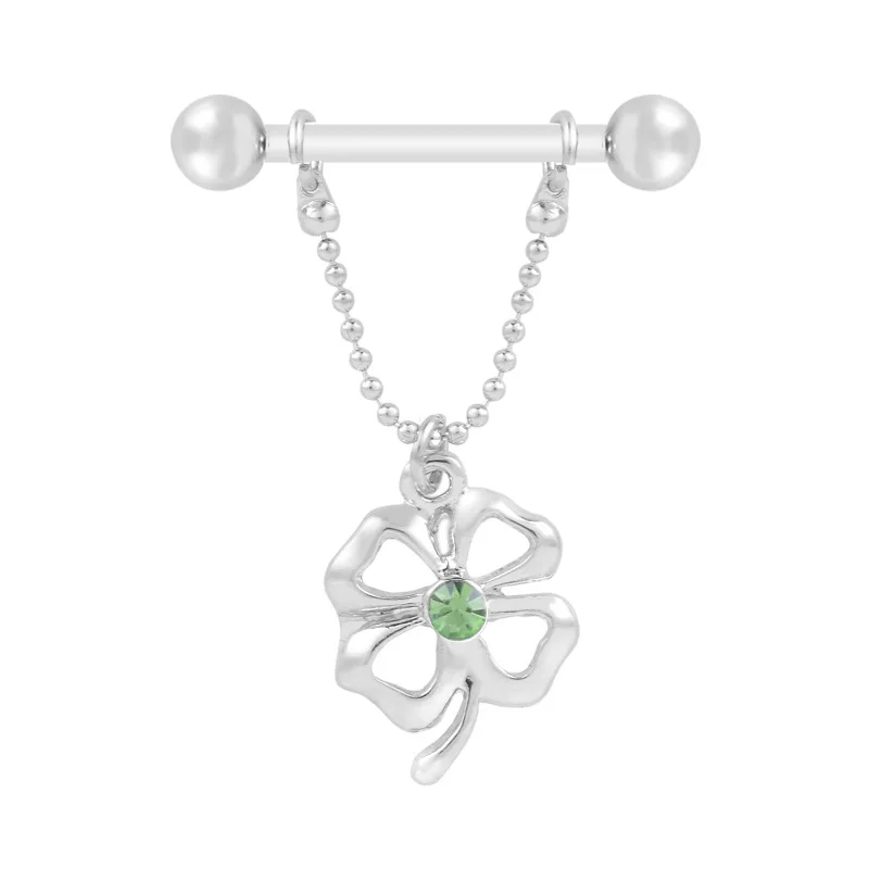 

Europe And America Popular Natural Style Clover Pendant Nipple Ring Body Piercing Jewelry Medical Use Steel Timber Hot Sales