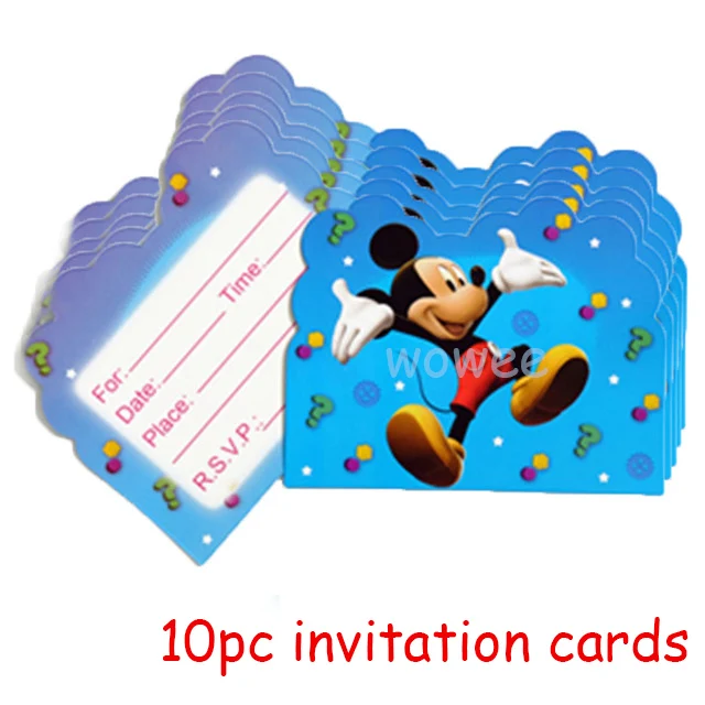 10pc Invitation Card 6 шт. вечерние принадлежности с Микки Маусом для детей, Декорации для мероприятий, вечеринок на день рождения, Детские Вечерние Декорации с Минни Маус - Цвет: 10pc Invitation Card