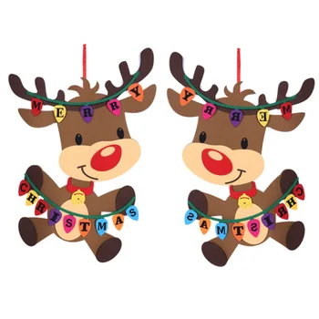 

2pcs Handmade DIY Felt Reindeer Christmas Tree Embellishment Hanging Pendant Xmas Tree Gifts Door Wall Window Drop Ornaments
