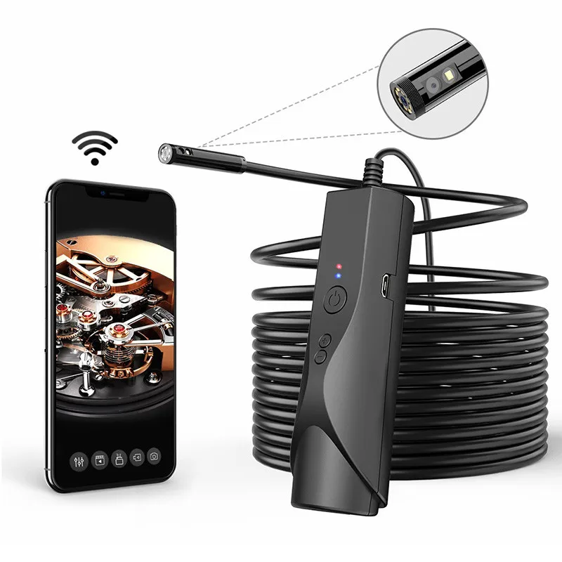 Newest WiFi Endoscope Camera 1080P HD 8mm Lens IP67 Single&Dual Camera Led Light With 5m Hard Cable Endoscope For Android iPhone