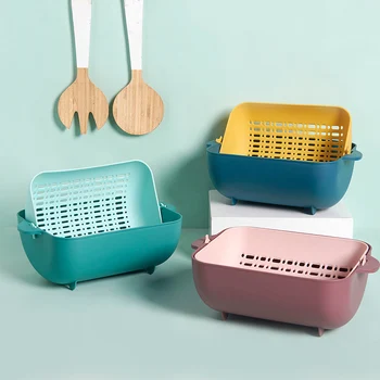

Fruit Storage Drain Basket Strainer Kitchen Tool Rotatable Portable for Vegetable JS22