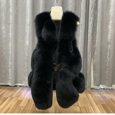 Жилет из натурального Лисьего меха зимнее модное меховое пальто женская куртка из натурального Лисьего меха длинное меховое пальто - Цвет: Черный