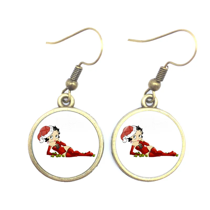 6 Новое поступление милые очаровательные Betty Boop Детские Висячие Серьги Милый Мультфильм рождественские висячие серьги подарок на Хэллоуин Рождественские подарки - Окраска металла: 6