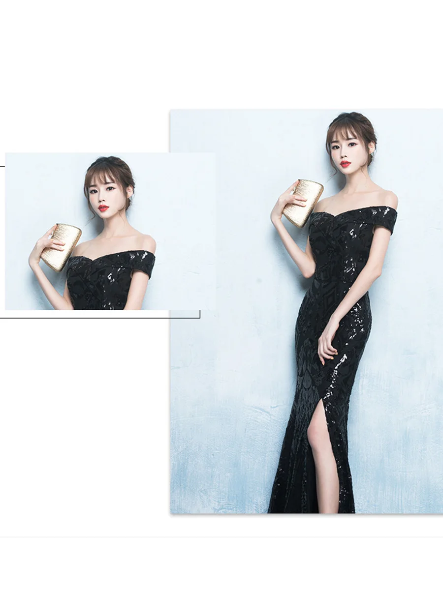 Вечернее платье с открытыми плечами Robe De Soiree, элегантные вечерние платья с блестками, с вырезом лодочкой, с коротким рукавом, вечерние платья русалки F249