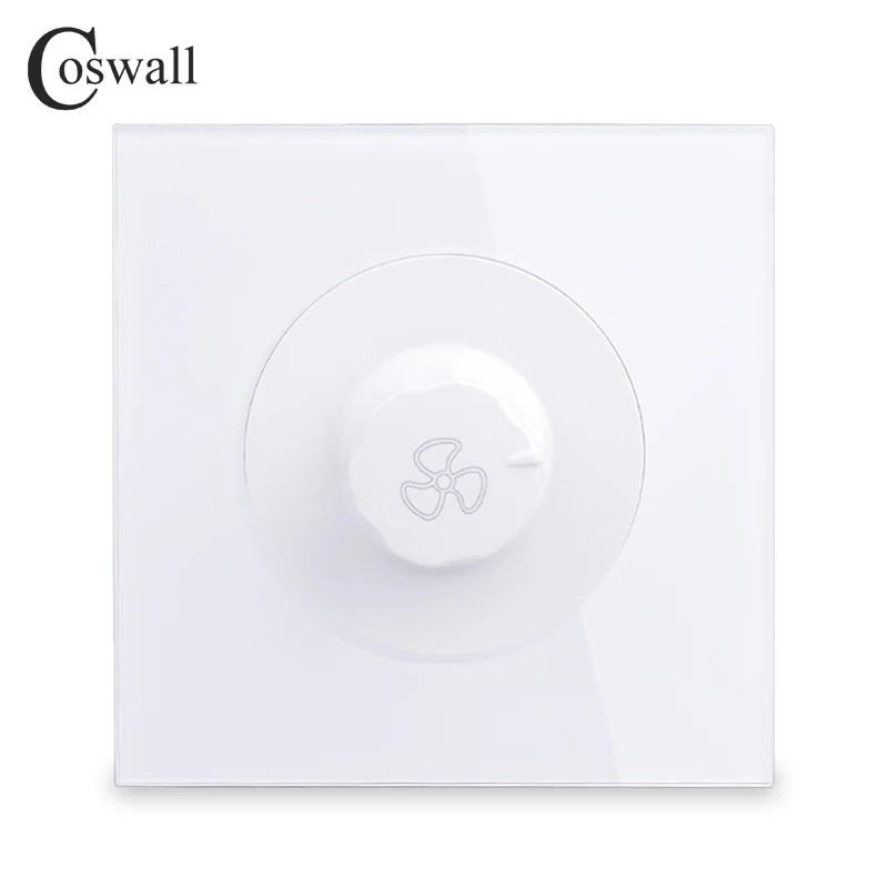 COSWALL регулятор вентилятора Роскошный Кристалл стекло панель ВКЛ/ВЫКЛ настенный выключатель 16A 0~ 450 Вт AC 220 В R11 серия - Цвет: White