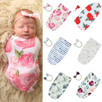 

Baby Bedding Sleeping Bags Newborn Infant Baby Swaddle Blanket Sleeping Swaddle Muslin Wrap Headband 2Pcs Set