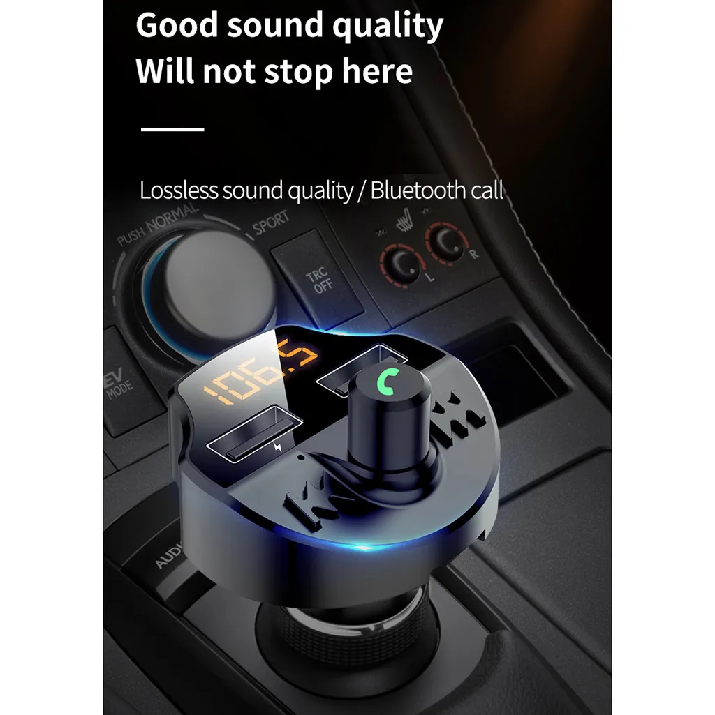 Fm-передатчик Bluetooth 5,0 Автомобильный MP3-плеер адаптер батарея напряжение снижение шума TF карта hands-free Dual USB зарядное устройство