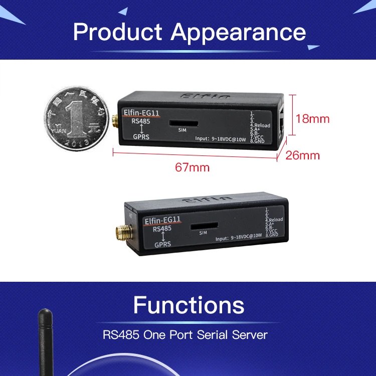 Последовательный порт RS485 к GPRS gsm-серверный модуль преобразователя устройств Elfin-EG11 поддержка протокола Modbus TCP